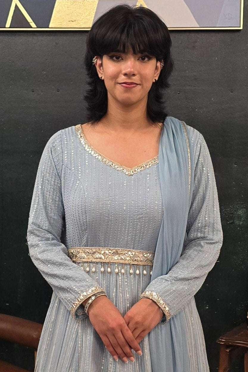 Blue embroidered Salwar Kameez (Anarkali) (Outside Ontario) - MyEthnikRentals