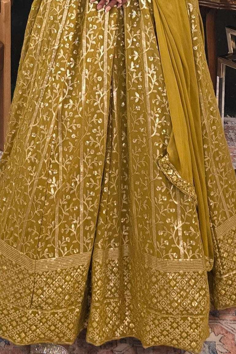 Mehendi Green embroidered Salwar Kameez (Anarkali) (Outside Ontario) - MyEthnikRentals
