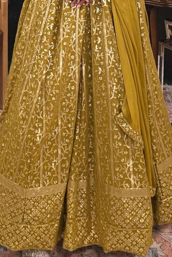 Mehendi Green embroidered Salwar Kameez (Anarkali) (Outside Ontario) - MyEthnikRentals