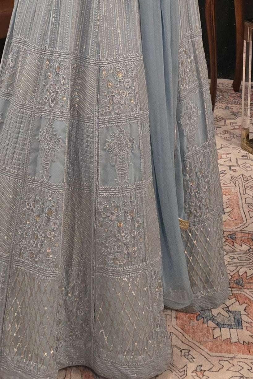Blue embroidered Salwar Kameez (Anarkali) (Outside Ontario) - MyEthnikRentals