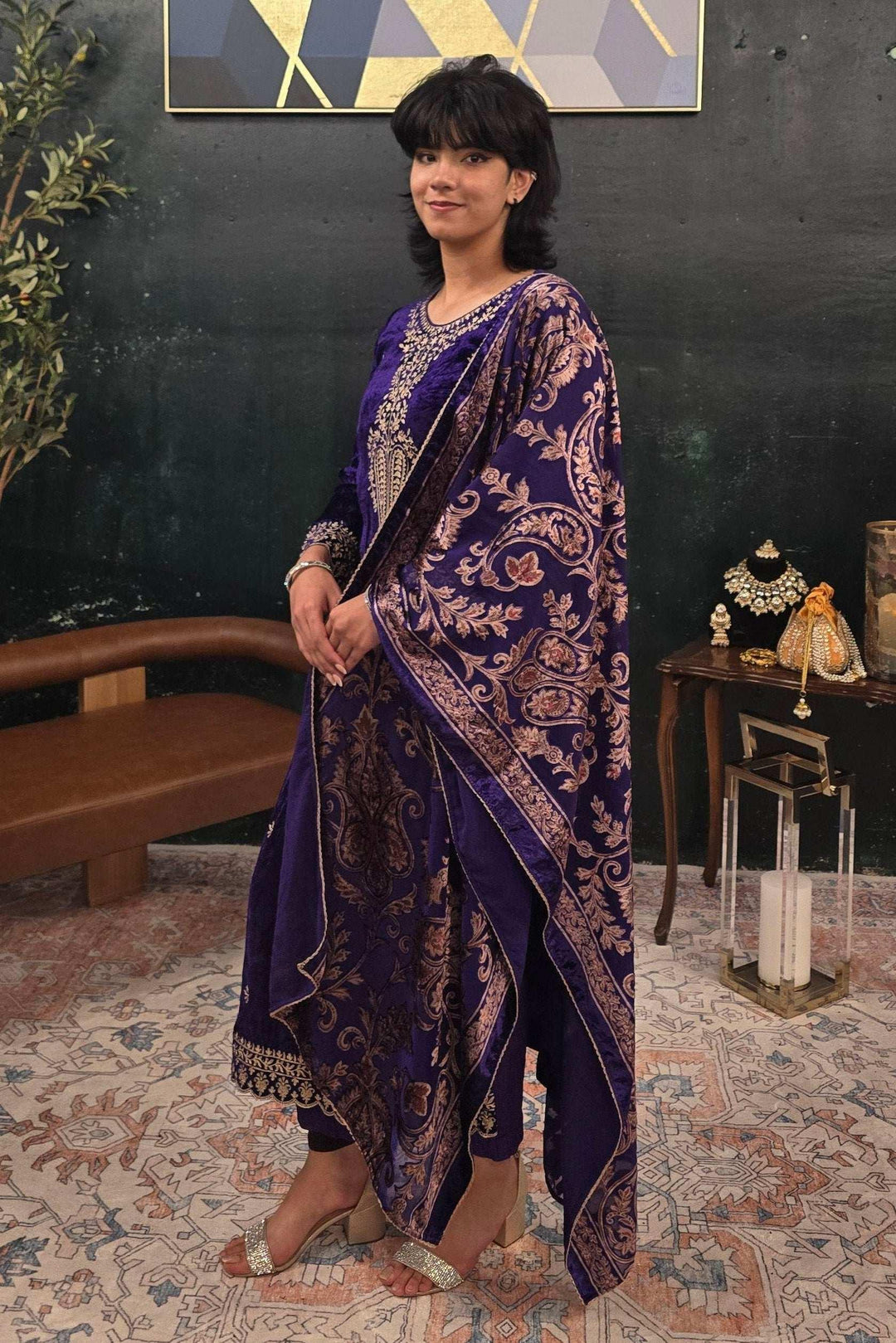 Purple velvet Salwar Kameez (Outside Ontario) - MyEthnikRentals