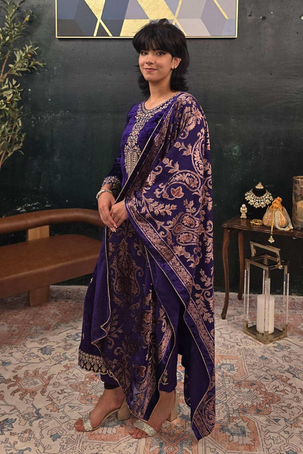 Purple velvet Salwar Kameez (Outside Ontario) - MyEthnikRentals