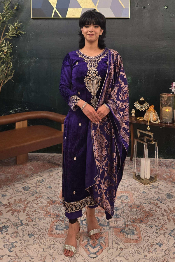Purple velvet Salwar Kameez (Outside Ontario) - MyEthnikRentals