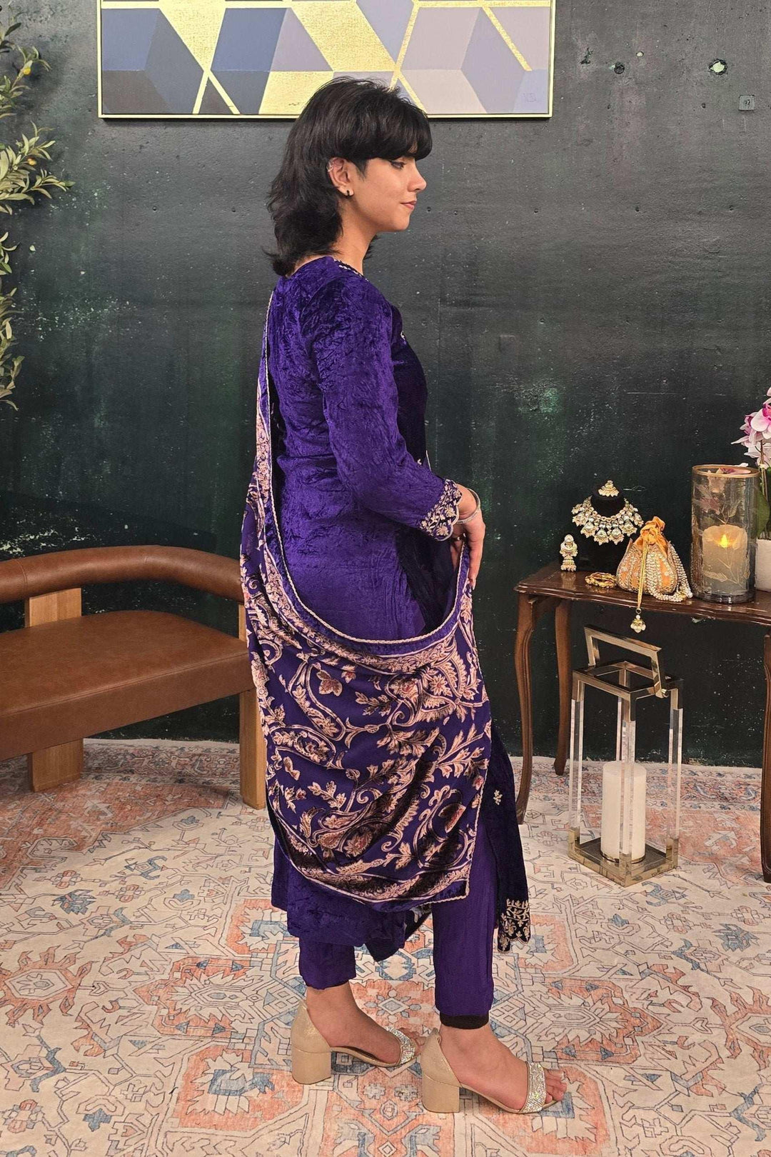 Purple velvet Salwar Kameez (Outside Ontario) - MyEthnikRentals