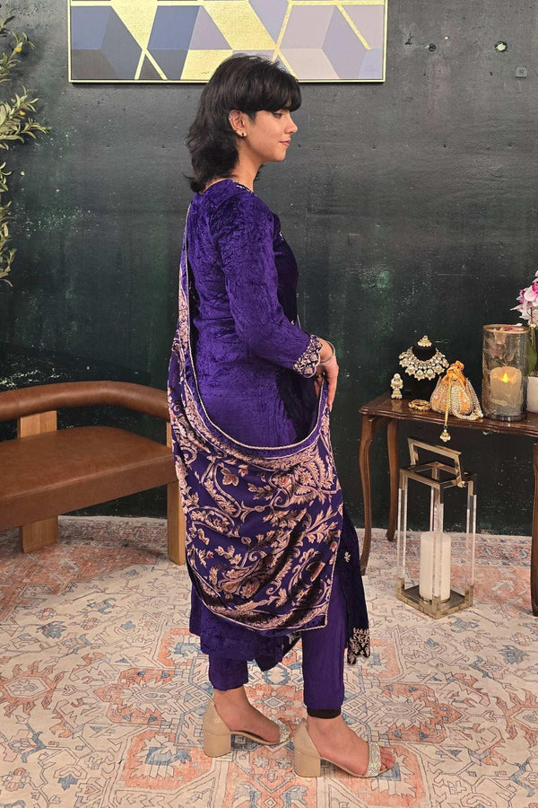 Purple velvet Salwar Kameez (Outside Ontario) - MyEthnikRentals