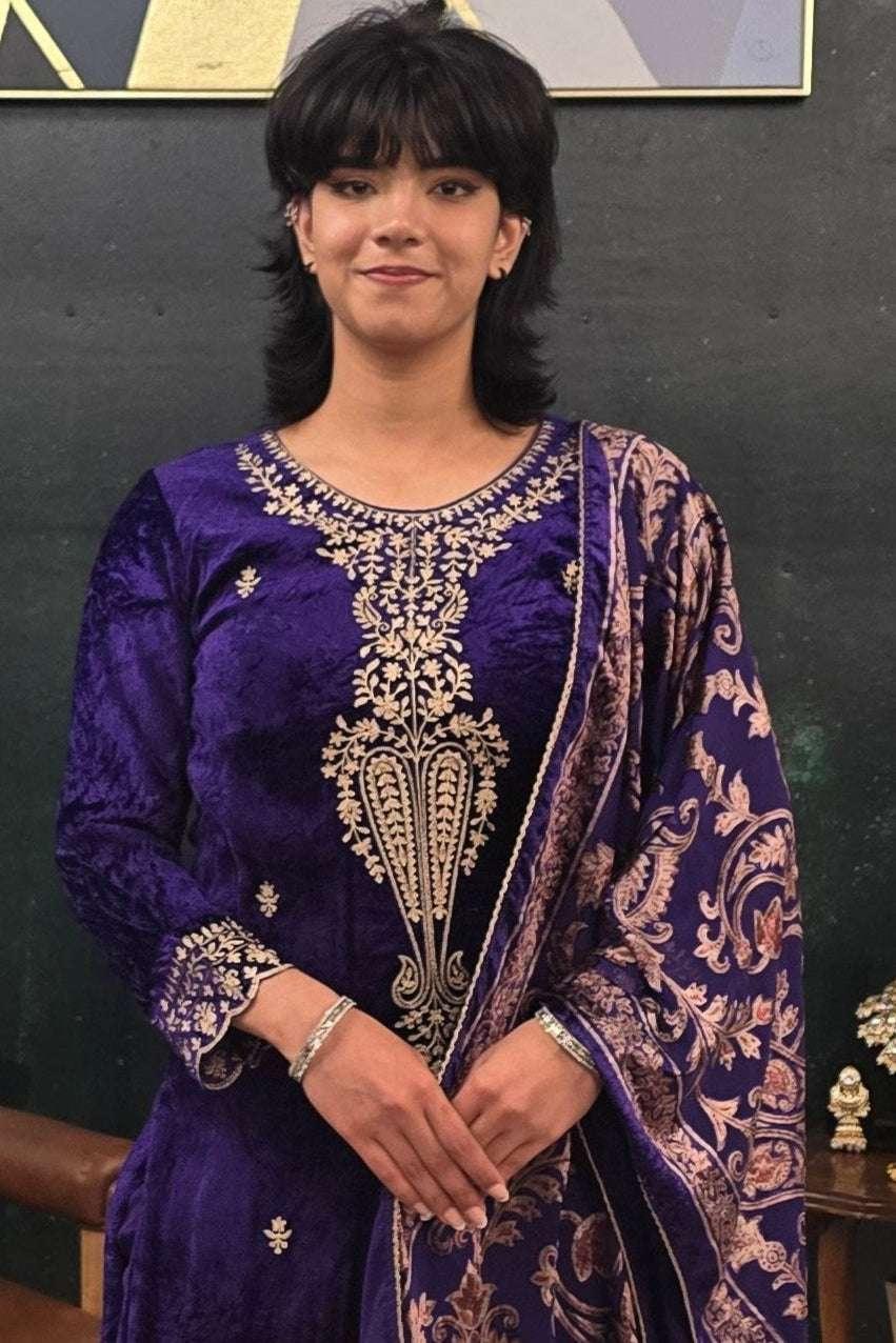 Purple velvet Salwar Kameez (Outside Ontario) - MyEthnikRentals