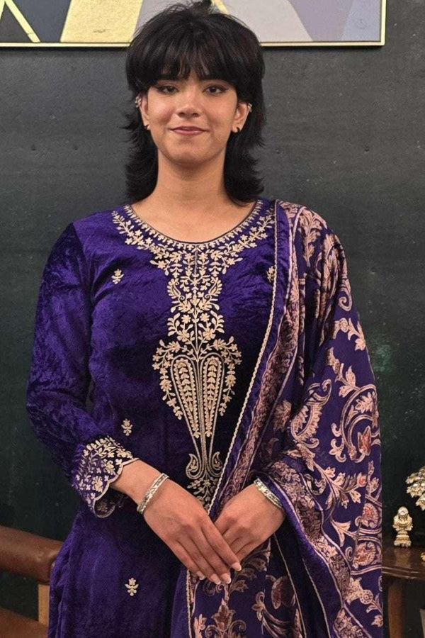 Purple velvet Salwar Kameez (Outside Ontario) - MyEthnikRentals