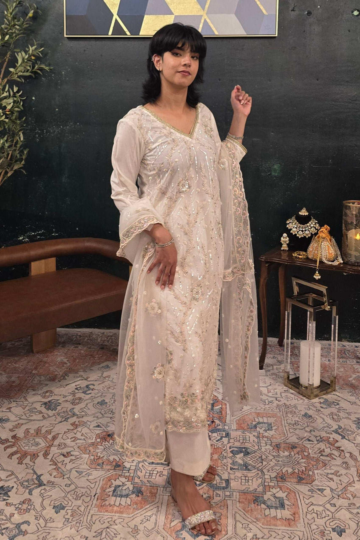 Off White Georgette Salwar Kameez (Outside Ontario) - MyEthnikRentals