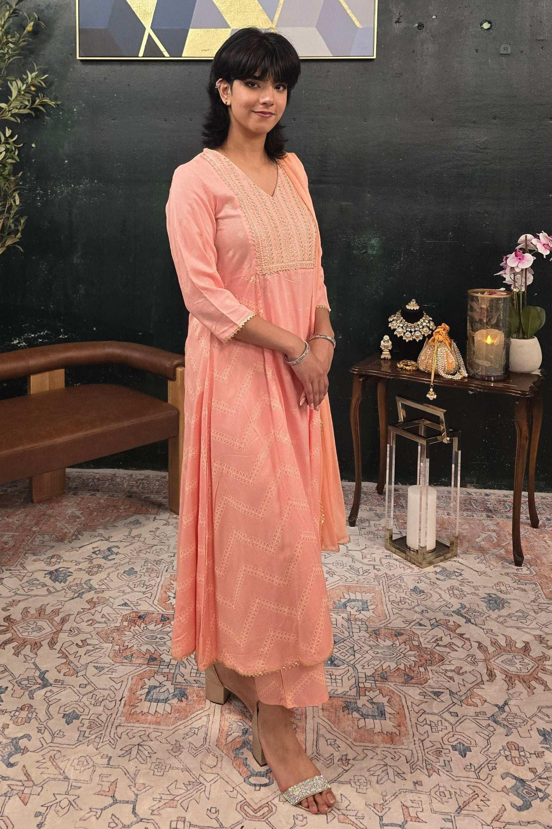 A-Line soft pink (Linen) Salwar Kameez (Outside Ontario) - MyEthnikRentals