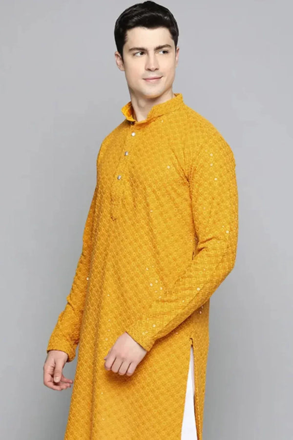 Mustard Yellow Kurta Pajama (44) - MyEthnikRentals