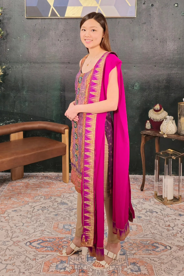 Brocade Purple Salwar Kameez - MyEthnikRentals