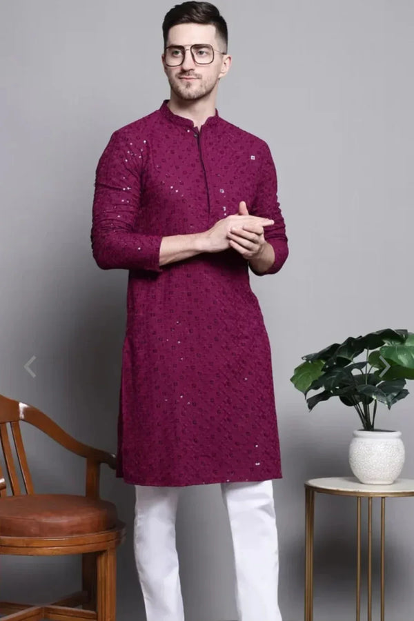 Sequined Magenta Kurta Pajama - MyEthnikRentals