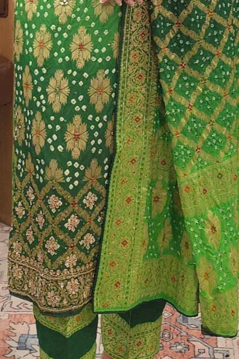 Bandhni - Mint Green - Dark green embroidered Salwar Kameez - MyEthnikRentals