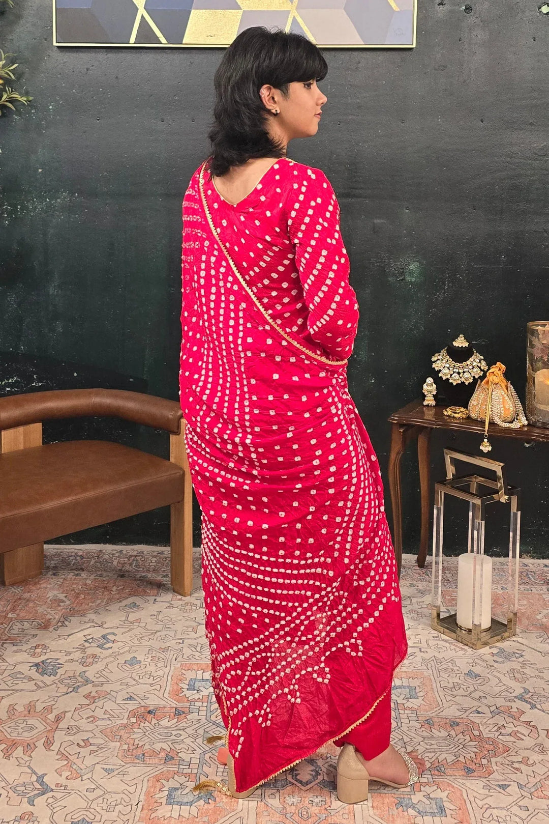 Bright red silk - Kotta Patti Salwar Kameez - MyEthnikRentals