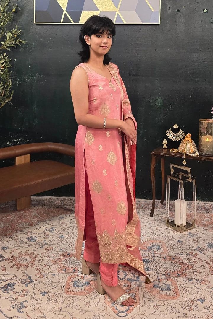 Soft Pink Chanderi Silk Salwar Kameez - MyEthnikRentals