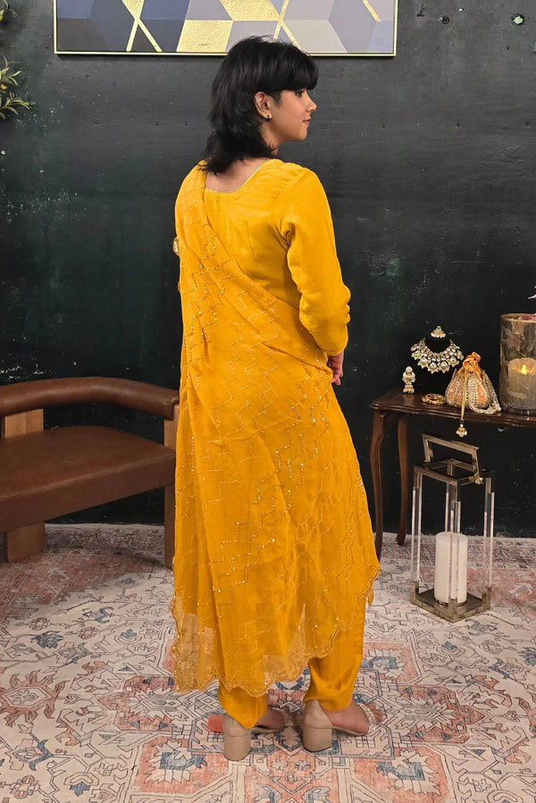 Yellow georgette silver embroidery Salwar Kameez - MyEthnikRentals