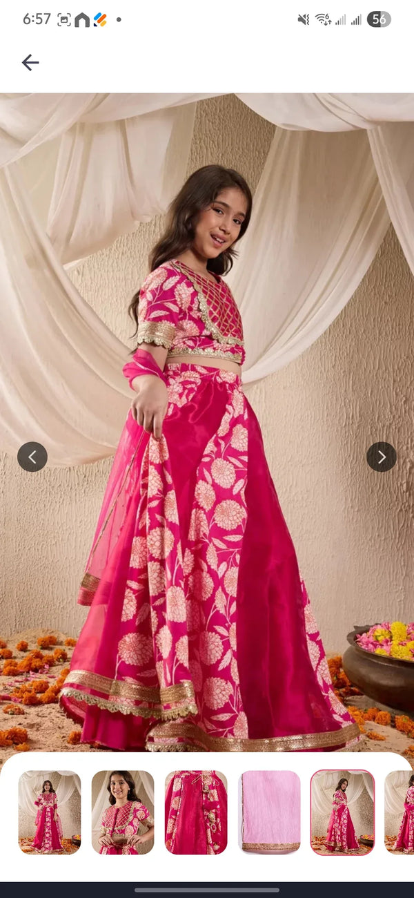 Girls fuchsia pink Lehenga & Dupatta - MyEthnikRentals