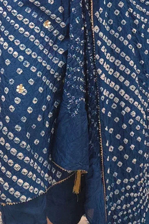 Blue Bandhej embroidered Salwar Kameez - MyEthnikRentals