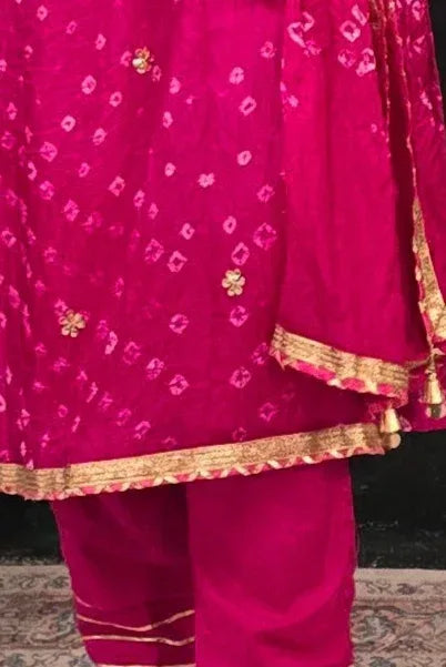 Fuschia Pink Bandhni Gotta Patti Salwar Kameez - MyEthnikRentals