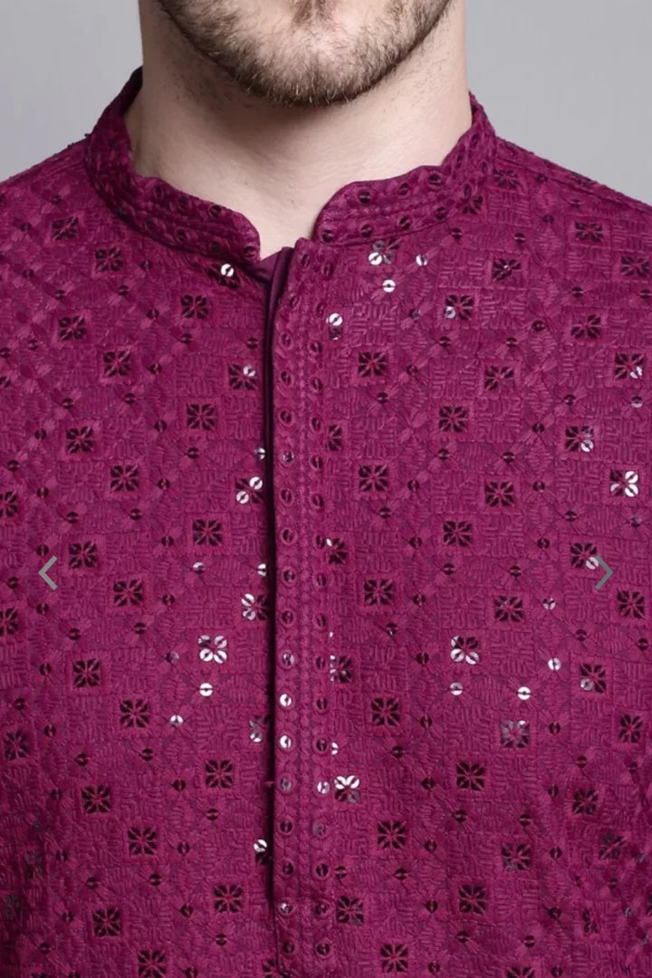 Sequined Magenta Kurta Pajama - MyEthnikRentals