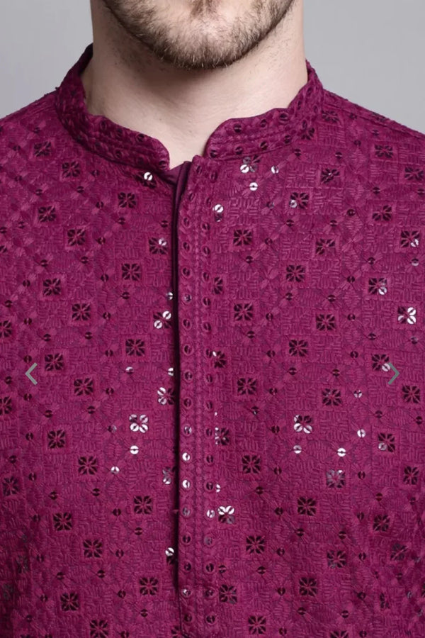 Sequined Magenta Kurta Pajama - MyEthnikRentals