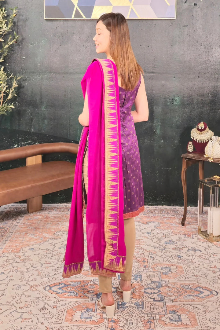 Brocade Purple Salwar Kameez - MyEthnikRentals