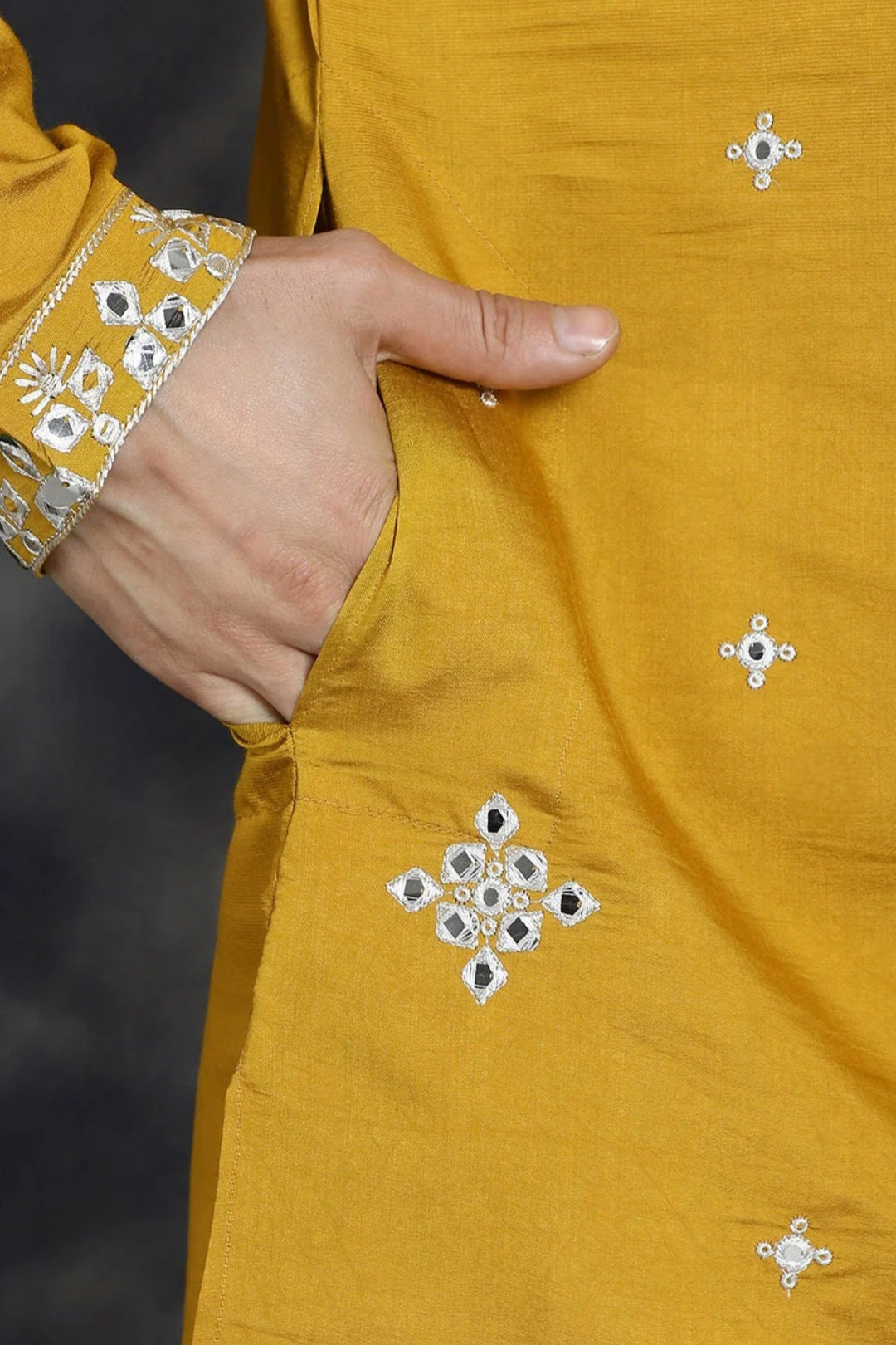 Mustard Mirror Embroidered Kurta - MyEthnikRentals