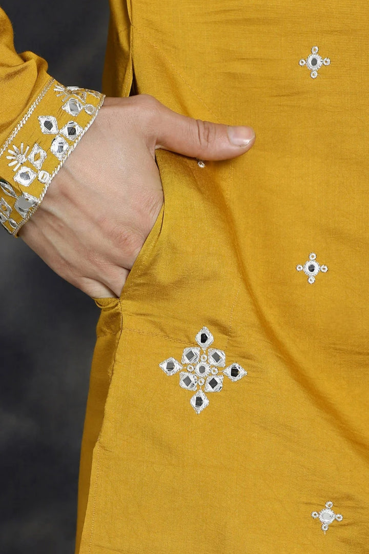Mustard Mirror Embroidered Kurta - MyEthnikRentals