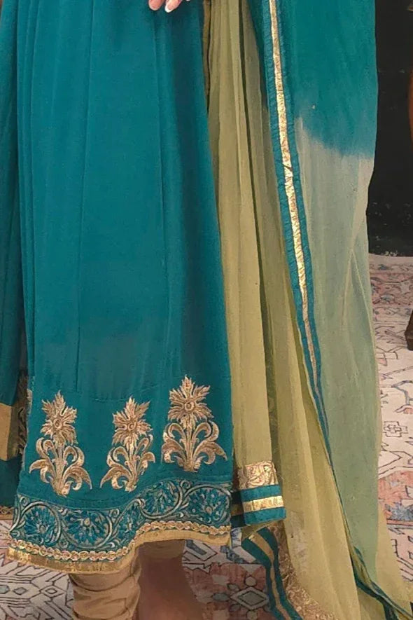 Green flowy georgette Salwar Kameez - MyEthnikRentals