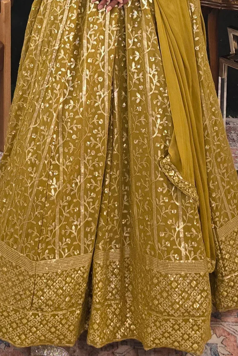 Mehendi Green embroidered Salwar Kameez (Anarkali) - MyEthnikRentals