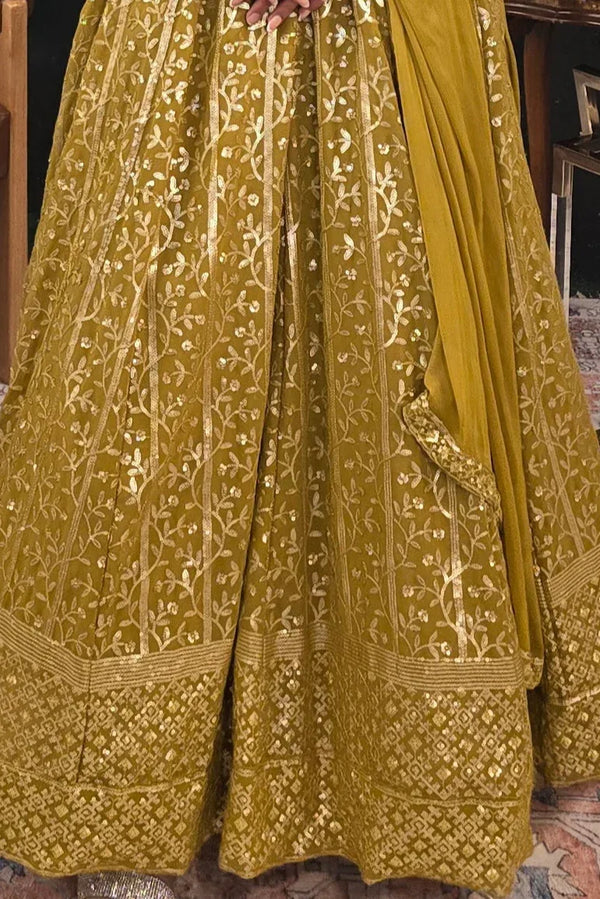 Mehendi Green embroidered Salwar Kameez (Anarkali) - MyEthnikRentals