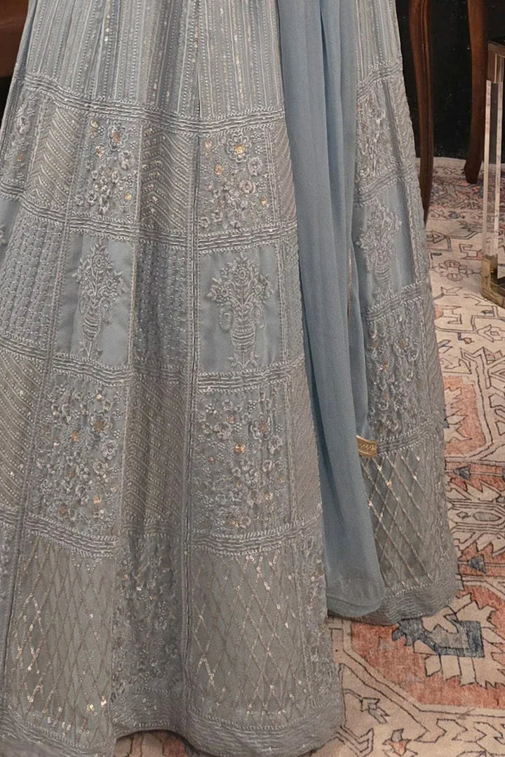 Blue embroidered Salwar Kameez (Anarkali) - MyEthnikRentals