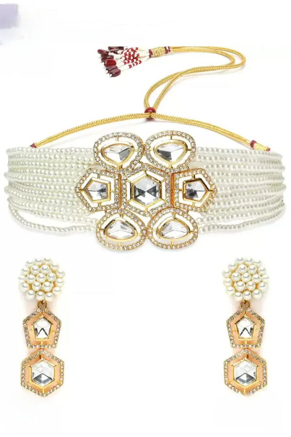 Pearl Choker Diamond centered Jewellery Set (Outside Ontario) - MyEthnikRentals