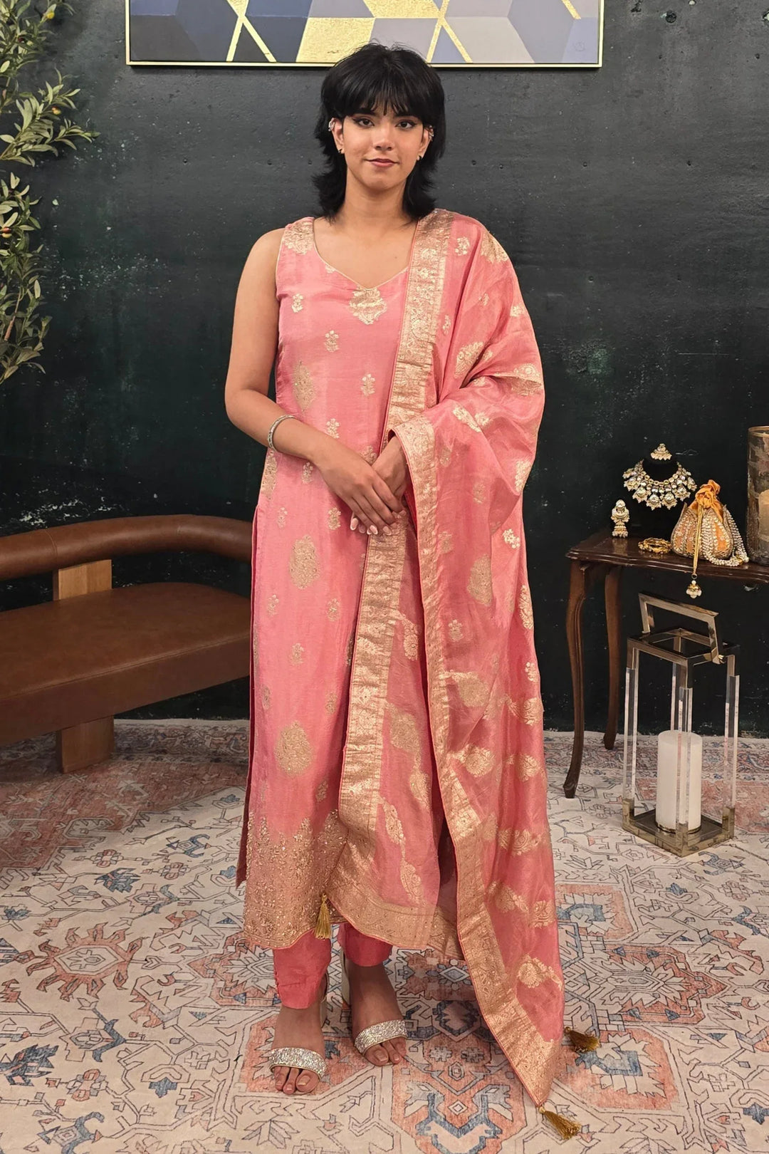 Soft Pink Chanderi Silk Salwar Kameez - MyEthnikRentals