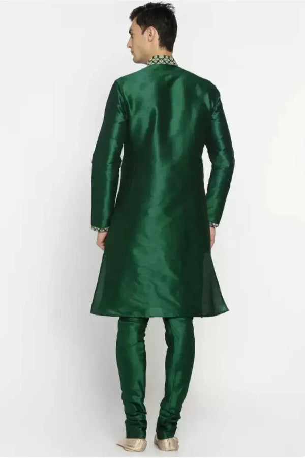 Deep Green Kurta Pajama with Nehru Jacket (Outside Ontario) - MyEthnikRentals