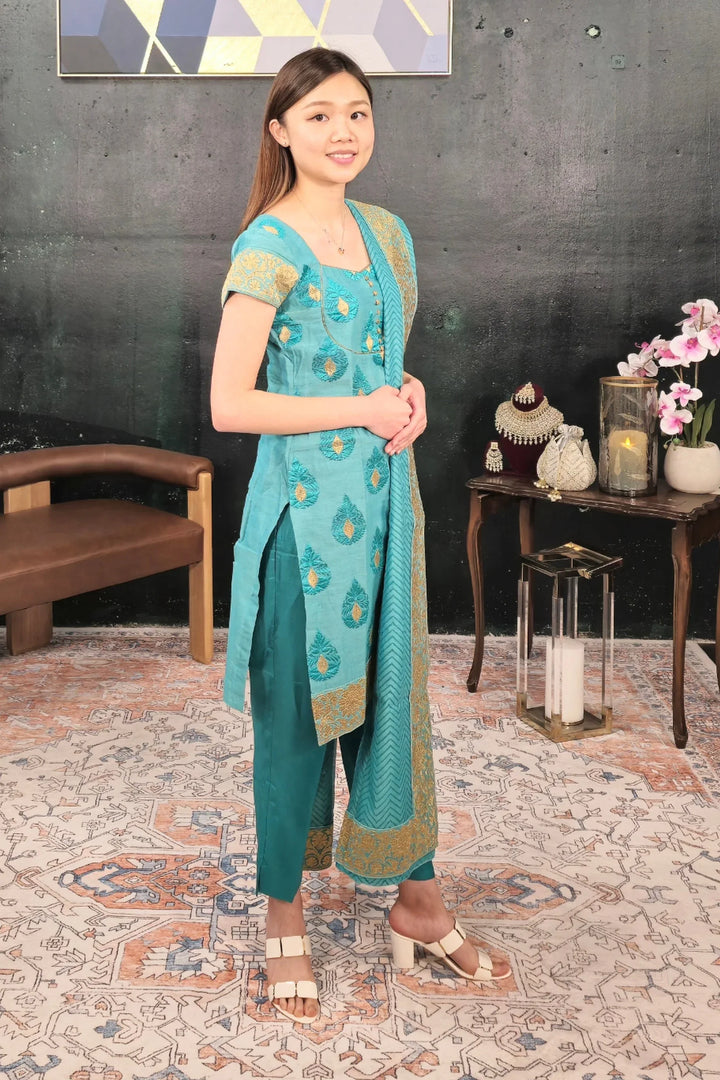 Sea Green Embroidered Salwar Kameez - MyEthnikRentals