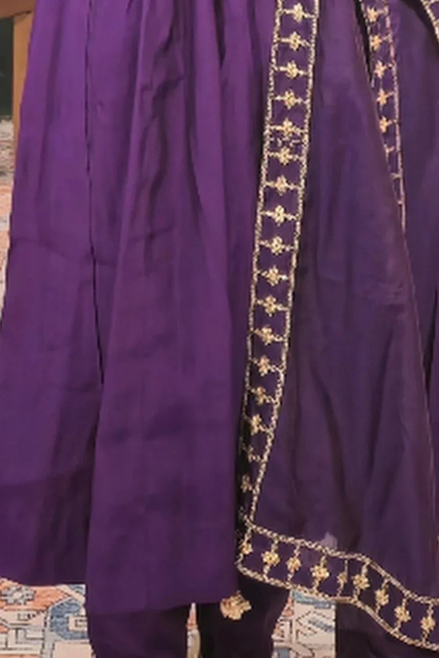 Purple Linen A-line Salwar Kameez - MyEthnikRentals