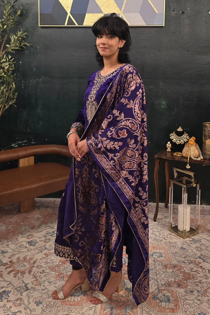 Purple velvet Salwar Kameez - MyEthnikRentals