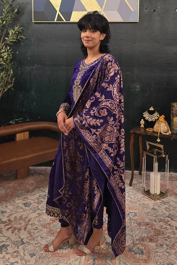 Purple velvet Salwar Kameez - MyEthnikRentals