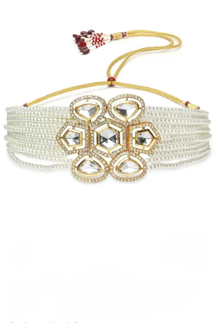 Pearl Choker Diamond centered Jewellery Set - MyEthnikRentals