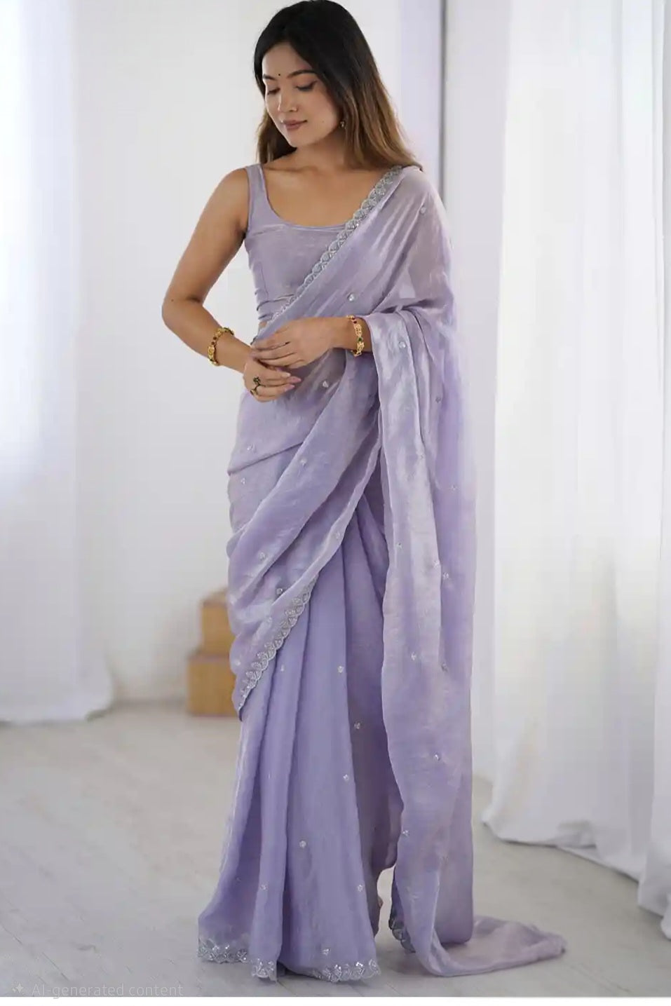 Glass Tissue Mauve Saree