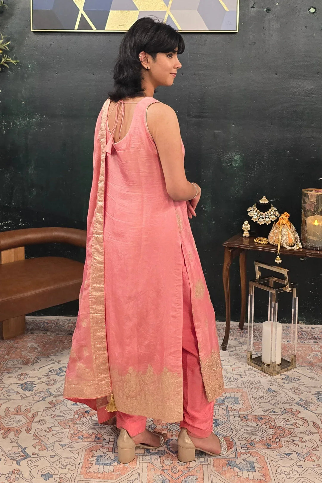 Soft Pink Chanderi Silk Salwar Kameez - MyEthnikRentals