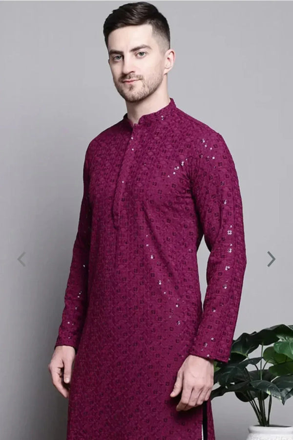 Sequined Magenta Kurta Pajama - MyEthnikRentals