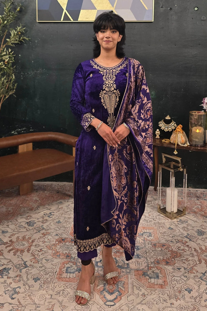Purple velvet Salwar Kameez - MyEthnikRentals