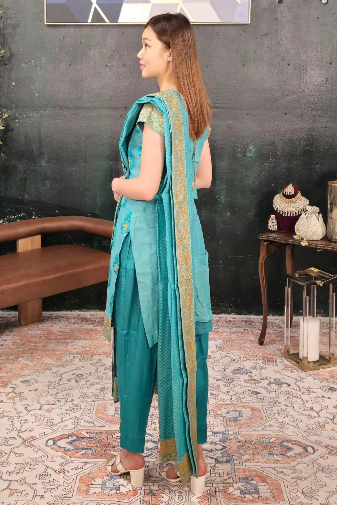 Sea Green Embroidered Salwar Kameez - MyEthnikRentals