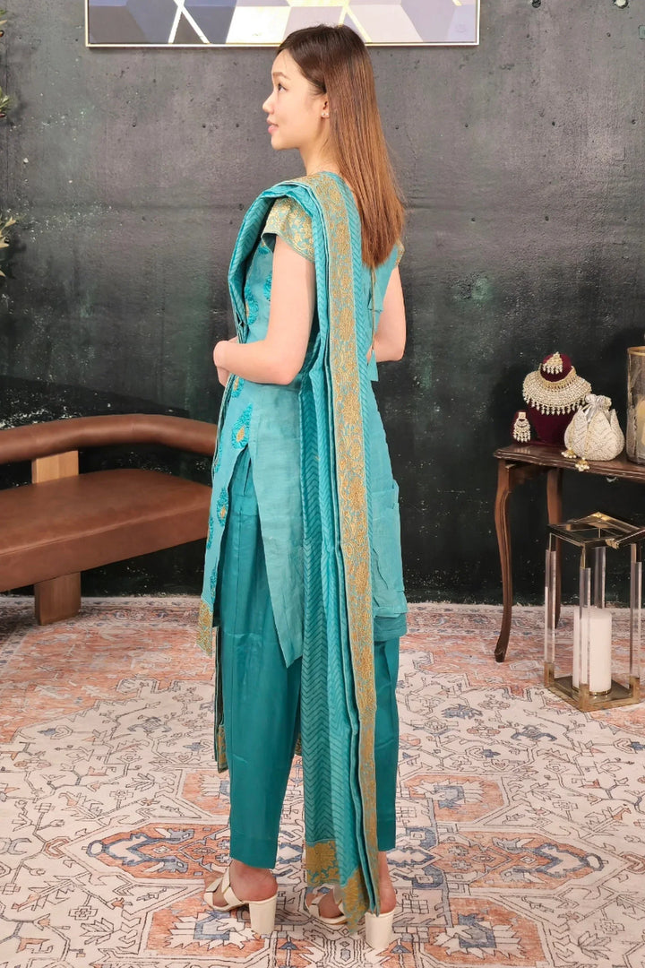 Sea Green Embroidered Salwar Kameez - MyEthnikRentals