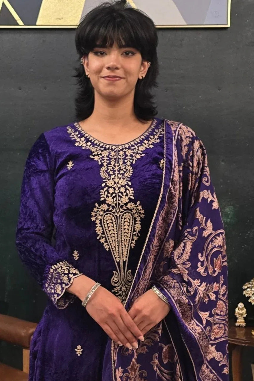 Purple velvet Salwar Kameez - MyEthnikRentals
