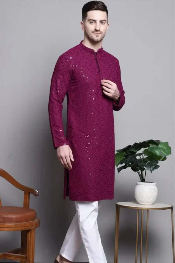 Sequined Magenta Kurta Pajama - MyEthnikRentals
