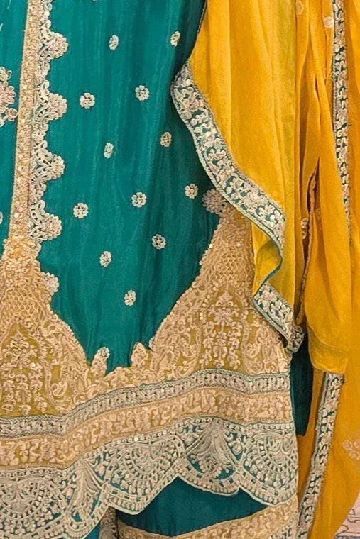 Turquoise Blue Heavy Embroidered Salwar Kameez - MyEthnikRentals