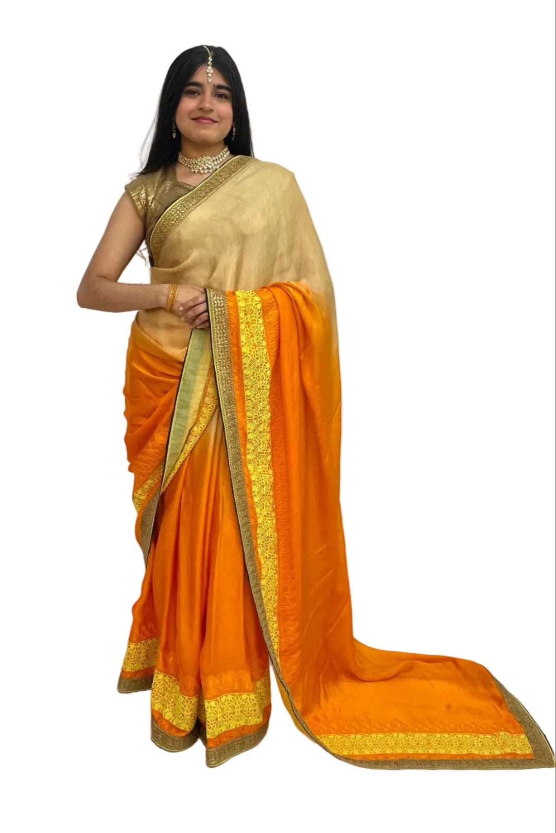 Ombre Orange Silk Saree - MyEthnikRentals